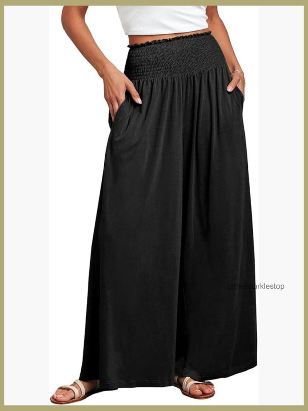 Wide Leg Palazzo Pants with Pockets High Waist Smocked Lounge